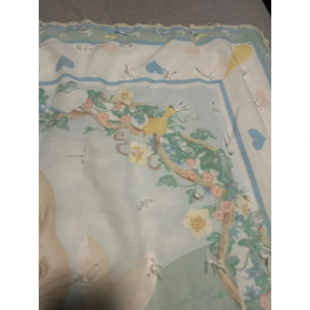 Vintage Peter Rabbit Baby Blanket Beatrix Potter Quilted Tied Nursery Throw Blue